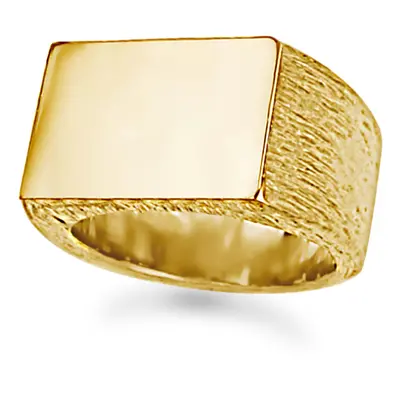 (X) Jewelco London Men's Solid 9ct Gold Engravable Barked Initial Blank Plate Signet Ring - JIR0