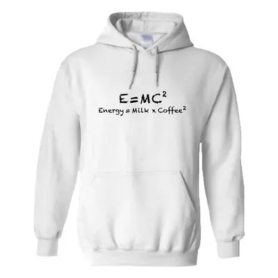 (4XL) E=mc2 Energy Milk Coffee Funny Einstein White Hoodie Mens Hooded Sweater