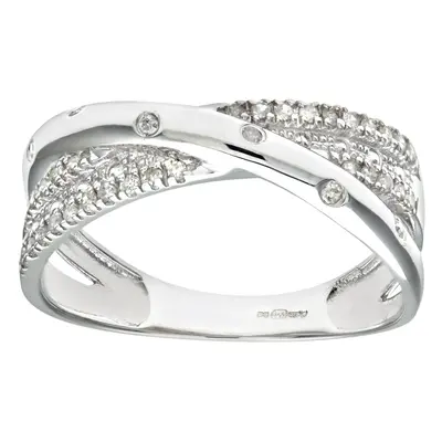 (N) Jewelco London 9ct White Gold 0.15ct Triple Row Diamond Crossover Ring - PR1AXL0178W