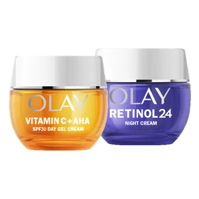 Olay Skincare Set: Vitamin C Face Moisturiser SPF and Retinol Night Cream, Anti Ageing Skin Care