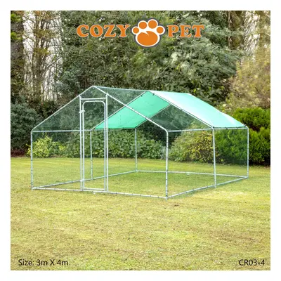 Chicken Run 3m x 4m with 25mm Galvanised Steel Frame Cozy Pet for Hens Dogs Poultry Ducks Coop