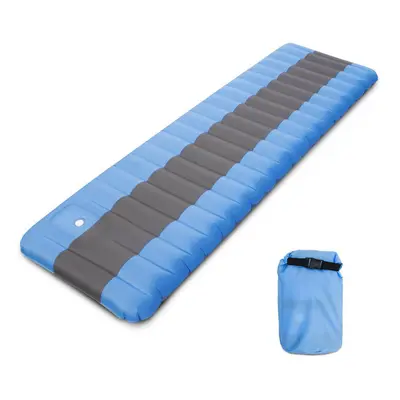 (Light Blue) Inflatable Camping Mat Air Sleeping Pad with Built-in Foot Pump Backpacking Hiking 