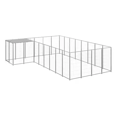 vidaXL Dog Kennel Silver Steel Puppy Enclosure Outdoor Dog Supplies Runs Cage