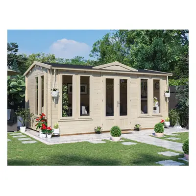 Dunster House Log Cabin Summer House 5m x 3m DIY Outdoor Building Shed GhostFlower 34mm