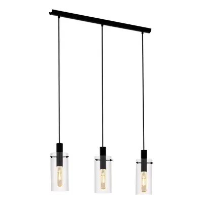 Pendant Bulb Ceiling Light Colour Black Shade Clear Glass Bulb E27 3x60W