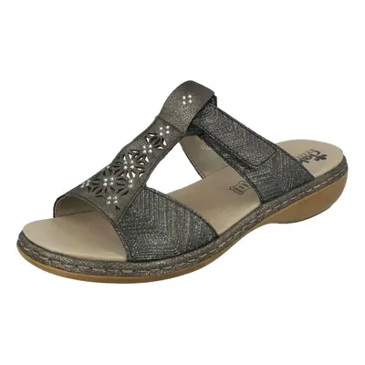 (UK 6.5, Silver/Platinum (Silver)) Ladies Rieker Diamante Cut Out Sandal