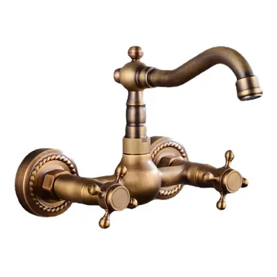 European Type Pure Copper Double Handle Cold Heat Enters Wall Faucet Rotate Kitchen