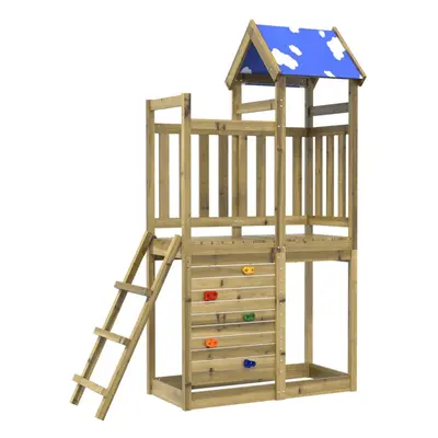 (solid impregnated wood) vidaXL Play Tower with Rockwall Kids Playset Climbing Frame Solid Wood 