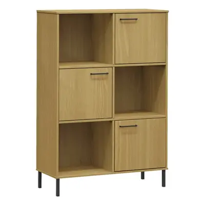 (brown) vidaXL Solid Wood Bookcase with Metal Legs OSLO Book Storage Multi Colours