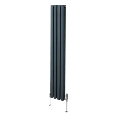 (1600mm x 240mm, Anthracite Grey) Oval Column Designer Radiator & TRV Valves