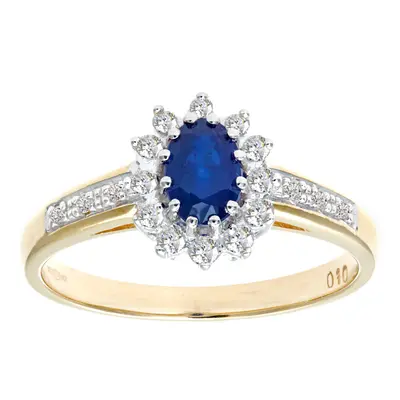 (H) Jewelco London 9ct Yellow Gold Sapphire & Diamond Cluster Ring