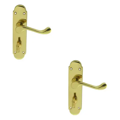 2x PAIR Victorian Upturned Lever on Bathroom Backplate x 42mm Polished Brass