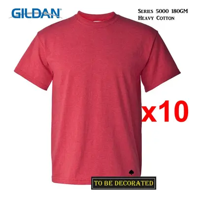 (L) Packs Gildan T-SHIRT Basic Tee - 5XL Small Big Men Heavy Cotton ( Heather Red)