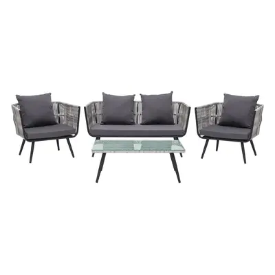 Garden Lounge Set with Table Seater RAGUSA PE Rattan Grey