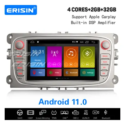 Android CarPlay Car Stereo Satnav For Ford Focus S/C-Max Mondeo Galaxy BT DAB+ OBD2 32GB TPMS DV