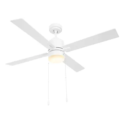 HOMCOM Mounting Reversible Ceiling Fan with Light, Pull-chain, White & Natural