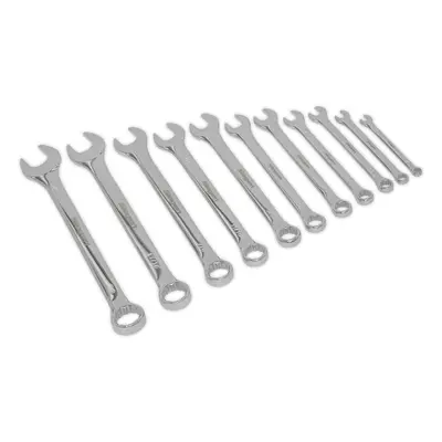 11pc Slim Handled Combination Spanner Set - Point Imperial Ring Open End Head