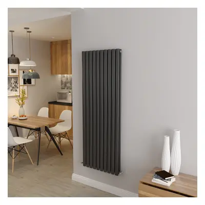 (Double 1600x590mm, Anthracite) Designer Oval Column Radiator Central Heating