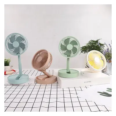 (White) Handheld Phone Clip LED Fan Mini Folding Rotation Modes Fill Light Speed Wind Fan Make-u