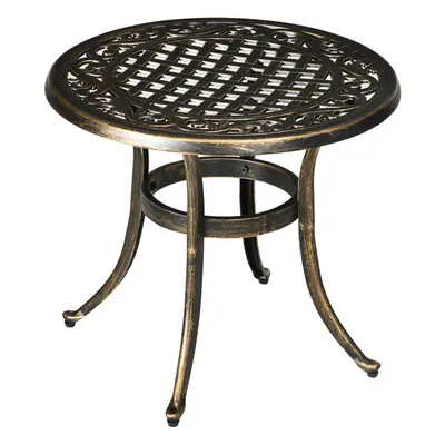 Outsunny 60cm Round Hollow Top Design Side Table with Cast Aluminum Frame