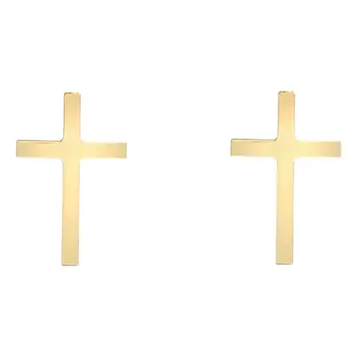 Jewelco London Ladies Solid 9ct Yellow Gold Plain Polished Mini Religious Cross Stud Earrings - 