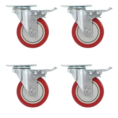 (16 pcs) vidaXL Swivel Casters with Double Brakes 100mm Furniture Wheels Trolley Caster