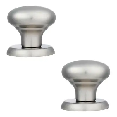 2x Large Round Centre Door Knob Satin Stainless Steel 70mm Rose Outdoor Modern