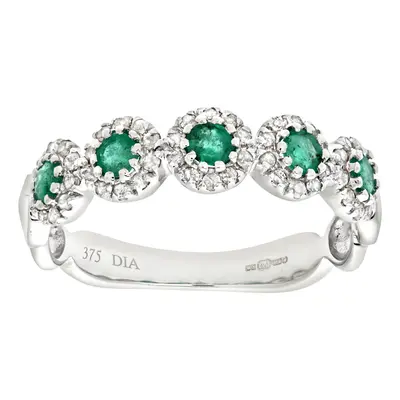 (R) Jewelco London 9ct White Gold Diamond and Emerald Eternity Ladies Ring