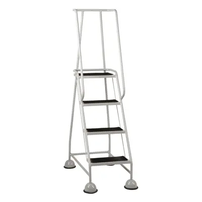 4 Tread Mobile Warehouse Steps GREY 1.68m Portable Safety Ladder & Wheels