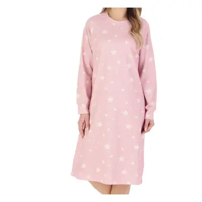 (Pink, UK 10/12) Slenderella Ladies Star Print Jersey Long Sleeve Nightdress