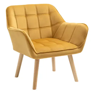 HOMCOM Luxe Velvet-Feel Accent Chair w/ Wide Arms Slanted Back Wood Legs Yellow