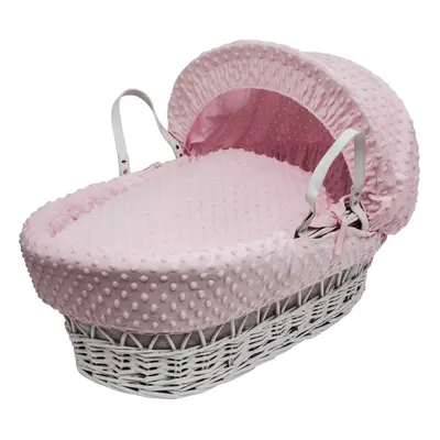 Girls Pink Dimple White Wicker Moses Basket With Mattress & Liner