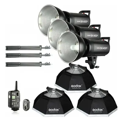 3x Godox 400w SK400II Studio Strobe Flash Light+XT-16+95cm Softbox Kit