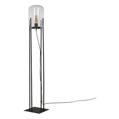 Dawlish Matt Black Metal Floor Lamp with Glass Capsule Shade + E27 4W LED Filament Pear Shaped B