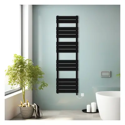 (Black, 1600x450mm) Prefilled Electric Heated Towel Rail Radiator Flat Panel Warmer Ladder