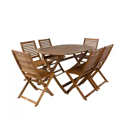 Charles Bentley FSC Acacia Wooden Furniture Patio Oval Table & Chairs (7 Piece Set)