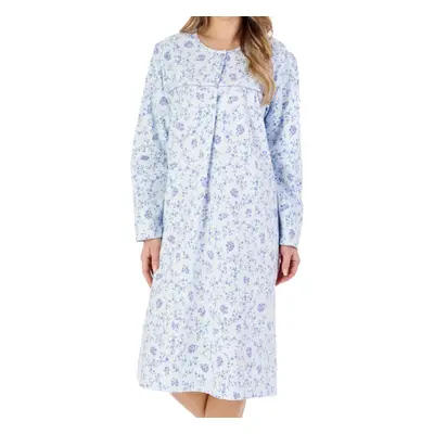 (Blue, UK 20/22) Slenderella Ladies Floral Long Sleeve Flannel Cotton Nightdress