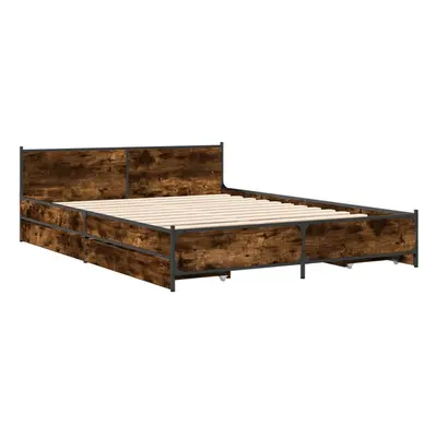 (smoked oak, x cm) vidaXL Bed Frame with Drawers Bed Base Mattress Foundation Engineered Wood