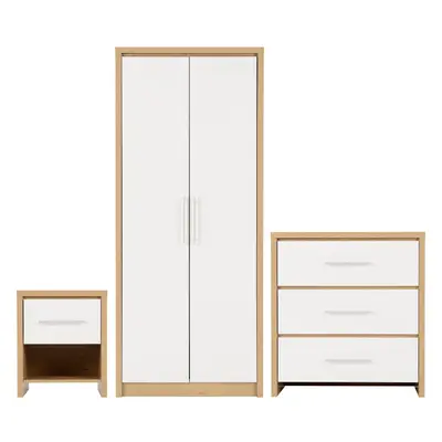 Seville Bedroom Set White High Gloss/Light Oak Effect Veneer