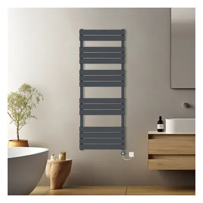 (Anthracite, 1600x600mm) Prefilled Electric Flat Panel Heated Towel Rail Radiator Thermostatic W