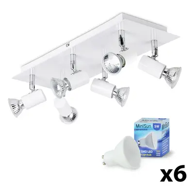 Modern Rectangular White & Chrome Way Adjustable GU10 Ceiling Spotlight - Complete with 5w LED B