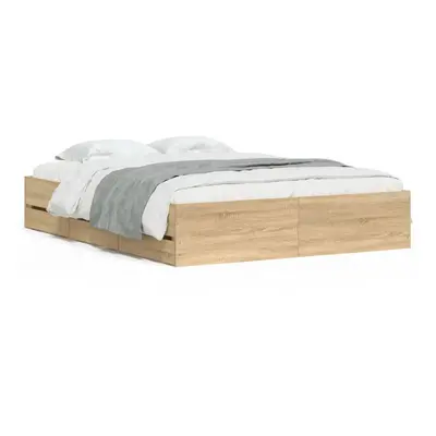 (sonoma oak, x cm) vidaXL Bed Frame with Drawers Mattress Foundation Bed Base Engineered Wood