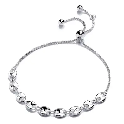 Jewelco London Ladies Rhodium Plated Sterling Silver Coffee Bean Marine Link Adjustable Slider B