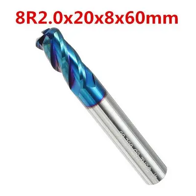 (8mm) Flutes Ball Nose Milling Cutter Tungsten Carbide NACO Coated 2R0.2-8R2.0 HRC65 End Mill