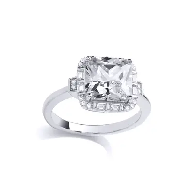 (K) Jewelco London Sterling Silver CZ Cushion Cut Ring Cocktail Ring - GVR977