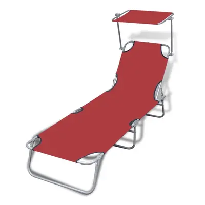 vidaXL Folding Sun Lounger with Canopy Steel and Fabric Red Outdoor Daybed