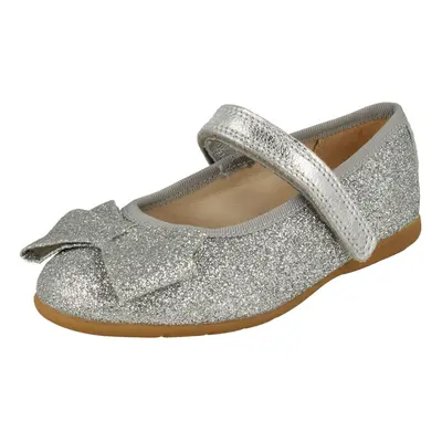 (Silver, UK Child) Girls Clarks Sparkly Bow Detailed Shoes Dance Bow T