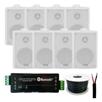 Garden Party BBQ Outdoor Speaker Kit Wireless Mini Stereo Amp & White Speakers