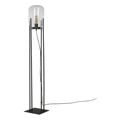 Industrial Style Matt Black Linear Base Standing Floor Lamp with a Clear Glass Capsule Shade