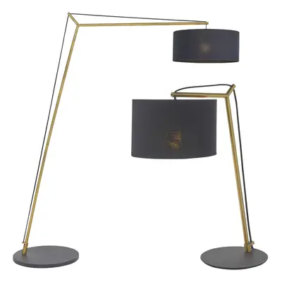 Angular Brass Plated Light Set - Floor & Table Lamp Bundle - Black Cotton Shades